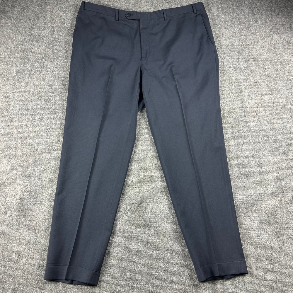 Canali Dress Pants Men 42 Navy Blue Flat Front Cuffed Wool Italy Trousers Luxury